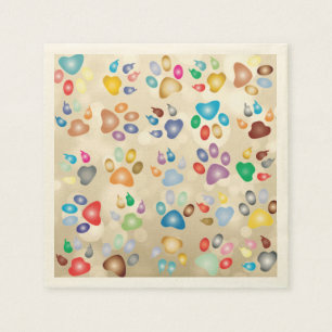 Adorable Colorful Dog Paw Prints,Bokeh Napkins