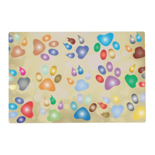 Adorable Colorful Dog Paw Prints,Bokeh Placemat