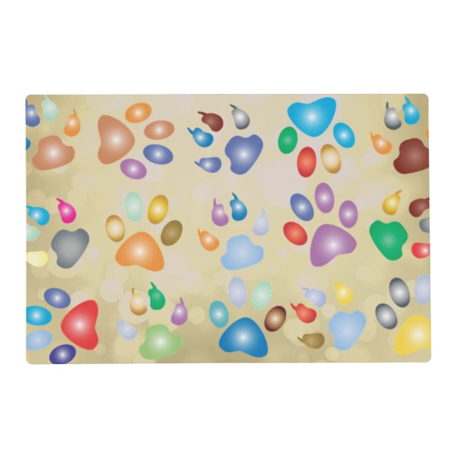 Adorable Colorful Dog Paw Prints,Bokeh Placemat (Front)