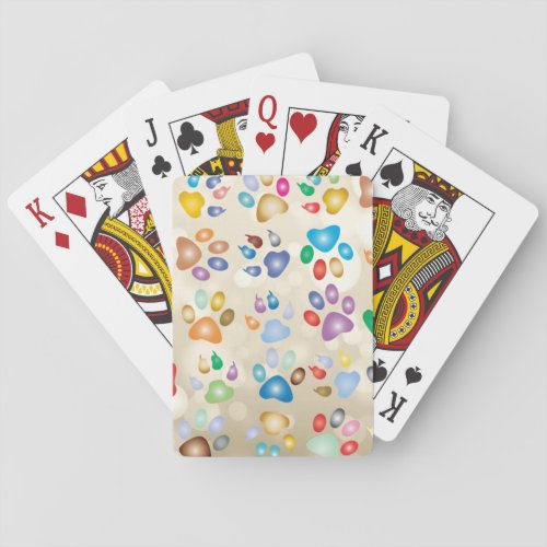 Adorable Colorful Dog Paw PrintsBokeh Poker Cards