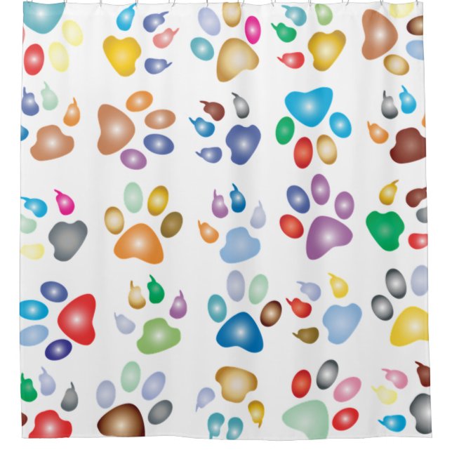 Adorable Colorful Dog Paw Prints,Bokeh Shower Curtain (Front)