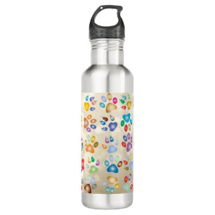 Adorable Colorful Dog Paw Prints,Bokeh Stainless Steel Water Bottle