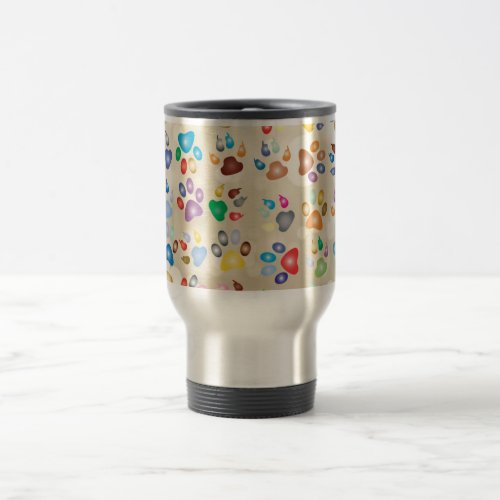 Adorable Colorful Dog Paw PrintsBokeh Travel Mug