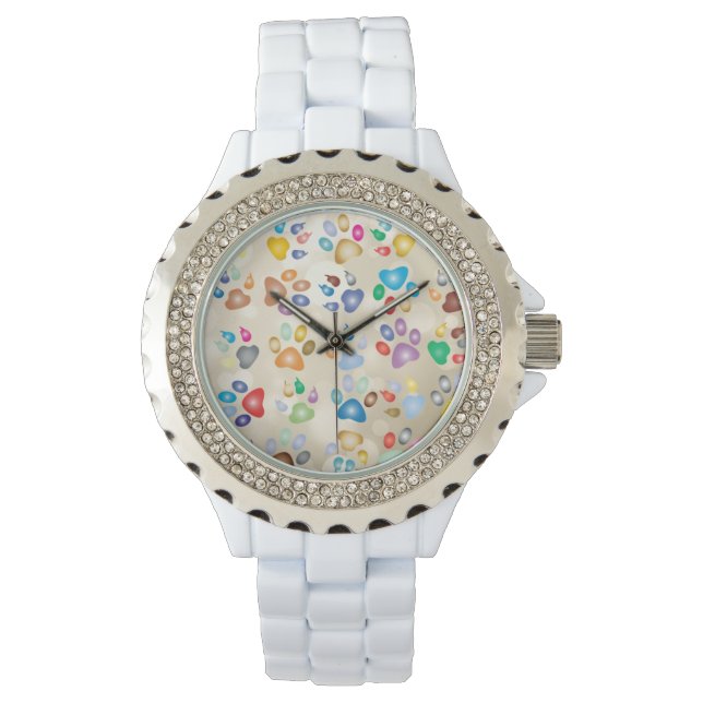 Adorable Colorful Dog Paw Prints,Bokeh Watch (Front)