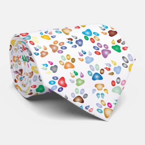 Adorable Colorful Dog Paw Prints Neck Tie