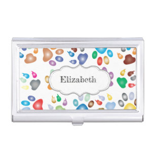 Adorable Colorful Dog Paw Prints,-Personalized Business Card Case