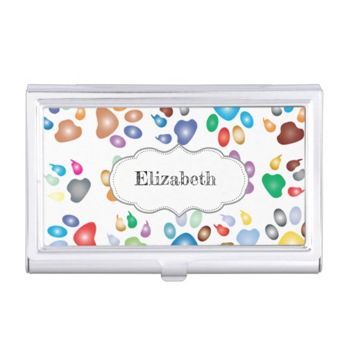 Adorable Colorful Dog Paw Prints_Personalized Business Card Case
