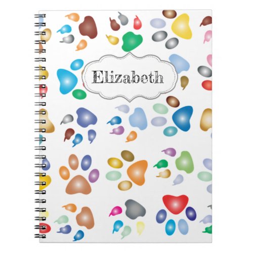 Adorable Colorful Dog Paw Prints_Personalized Notebook