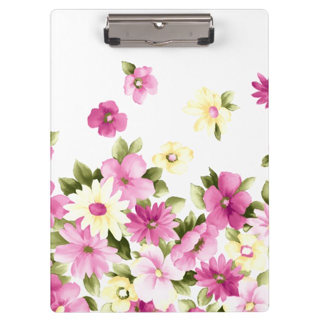 Adorable Colorful Girly Blooming Flowers Clipboard (Front)