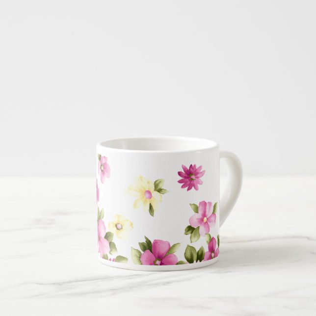 Adorable Colorful Girly Blooming Flowers Espresso Cup (Front Right)