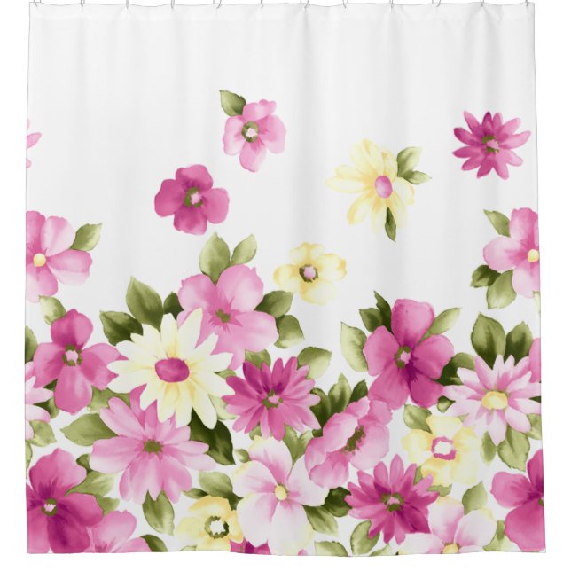Adorable Colorful Girly Blooming Flowers Shower Curtain (Front)