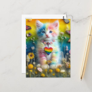 Adorable Colorful Kitten Postcard