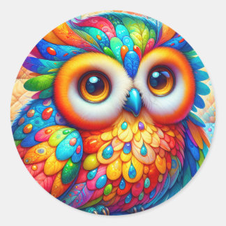 Adorable Colorful Owl Classic Round Sticker