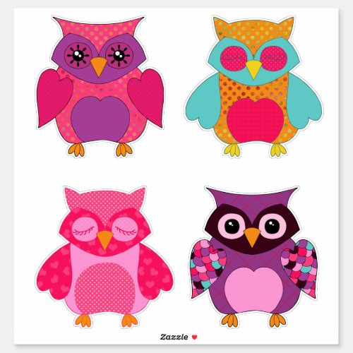 Adorable Colorful Owls Valentine Sticker