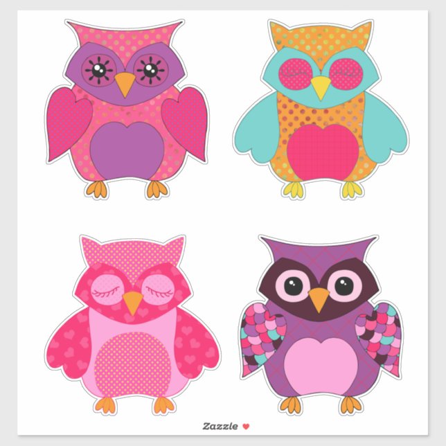 Adorable Colorful Owls Valentine Sticker (Sheet)