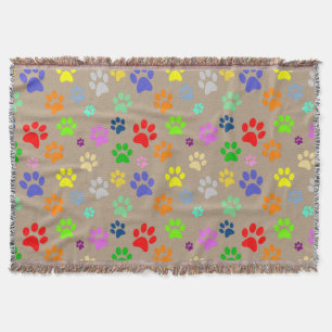 Adorable Colorful Pet Paws Print Pattern Throw Blanket