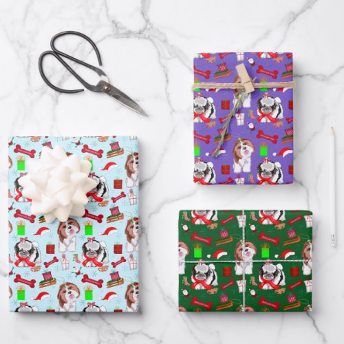 Adorable Colorful Shih Tzu Pattern Wrapping Paper Sheets