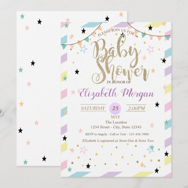 Adorable Colorful  Stars Baby Shower Invitation (Front/Back)