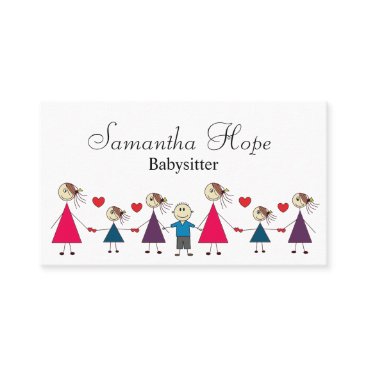 Adorable Colorful Stick Figure Children Babysitter Business Card Adorable Colorful Stick Figure Children Babysitter Business Card