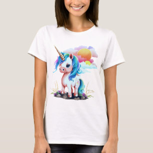 Adorable Colorful Unicorn with Playful Mane T-Shirt