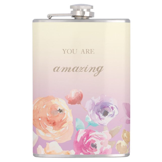 Adorable Colorful Watercolor Flowers Flask (Front)