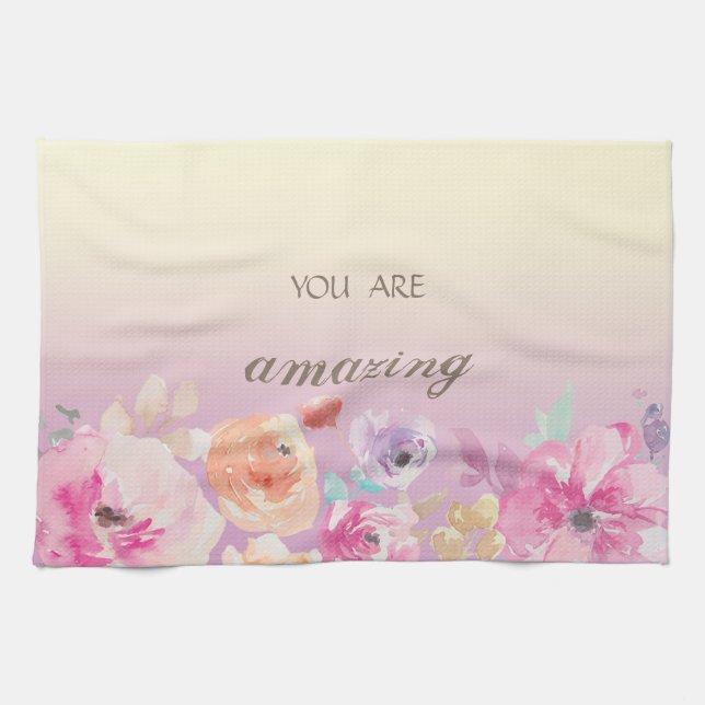 Adorable Colorful Watercolor Flowers Kitchen Towel (Horizontal)