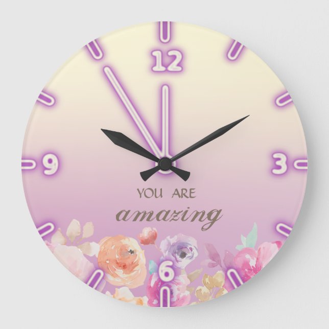 Adorable Colorful Watercolor Flowers Large Clock (Front)