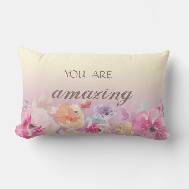 Adorable Colorful Watercolor Flowers Lumbar Pillow (Front)