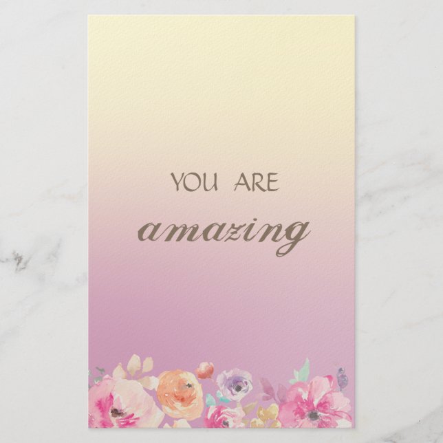 Adorable Colorful Watercolor Flowers Stationery (Front)