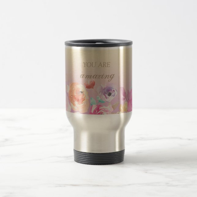 Adorable Colorful Watercolor Flowers Travel Mug (Center)