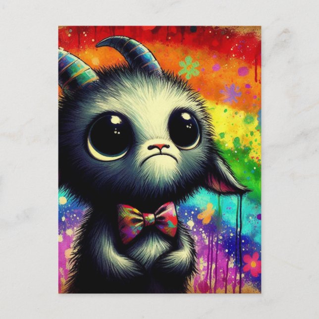 Adorable Colorful Watercolor Grumpy Goat Postcard (Front)