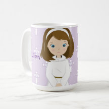 Adorable Confirmation day girl brunette mug