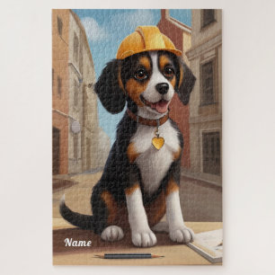 Adorable Construction Worker Dog Cute Puppy Art Jigsaw Puzzle