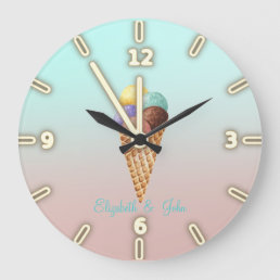 Adorable Cool Colorful Ice Cream Cones Large Clock