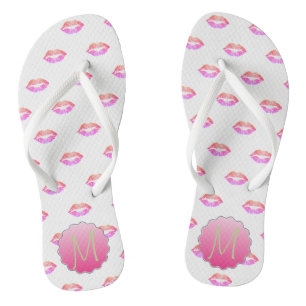 Adorable Cool Glitter Lips ,Monogram Flip Flops