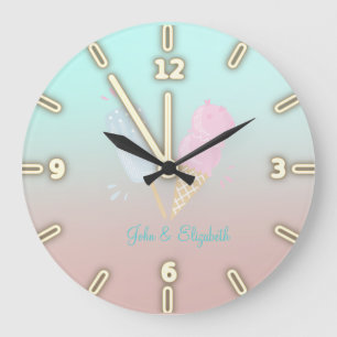 Adorable Cool Ice Cream Cones,Love  Large Clock