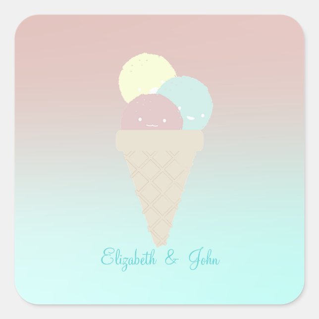Adorable Cool Ice Cream Cones -Personalized Square Sticker (Front)
