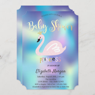 Adorable Cool Swan Holographic Baby Shower Invitation