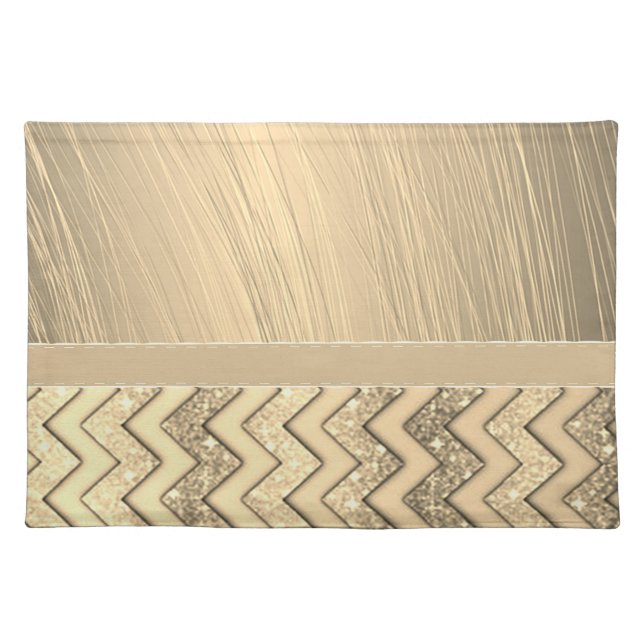 Adorable Cool Trendy Chevron Gold Glitter Cloth Placemat (Front)