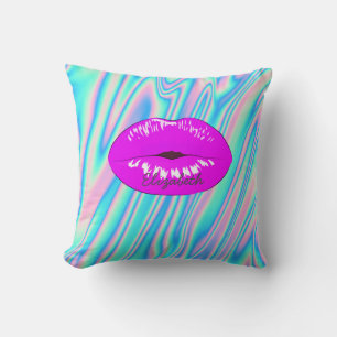 Adorable Cool Trendy Lips, Holographic Throw Pillow