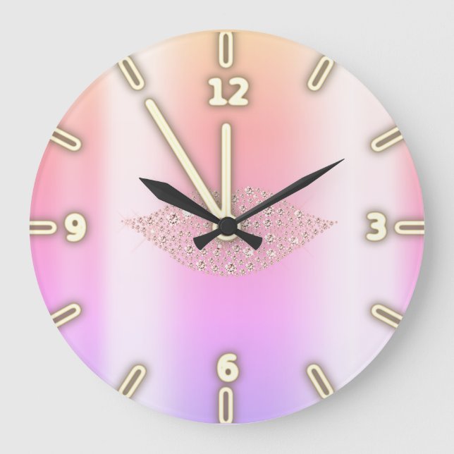Adorable Cool Trendy Ombre Diamonds Lips  Large Clock (Front)