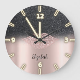 Adorable Cool Trendy Rose Gold Diamonds Lips   Large Clock
