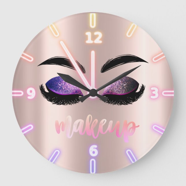 Adorable Cool Trendy Rose Gold Glitter Faux Lahes Large Clock (Front)