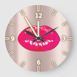 Adorable Cool Trendy Rose Gold Lips Large Clock