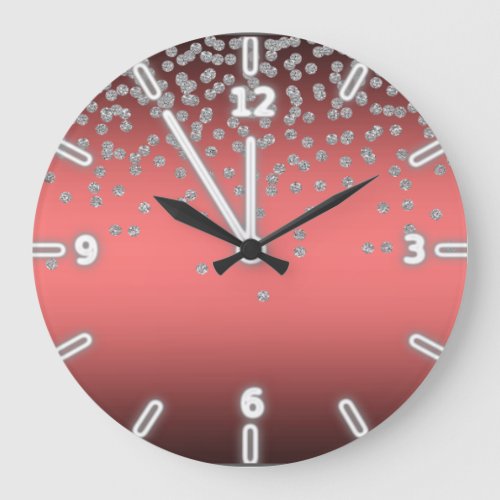 Adorable Coral Red Shiny Foil  Confetty Or Diamond Large Clock