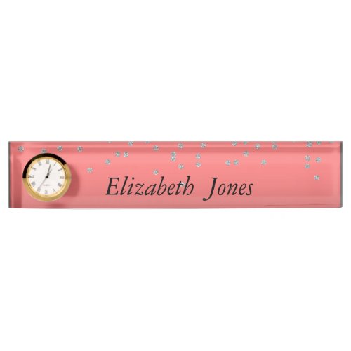 Adorable Coral Red Shiny Foil  Confetty Or Diamond Nameplate