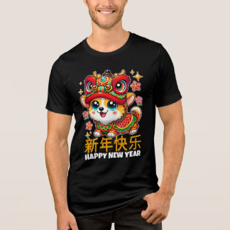 Adorable Corgi in Lunar New Year Dragon Costume Tri-Blend Shirt