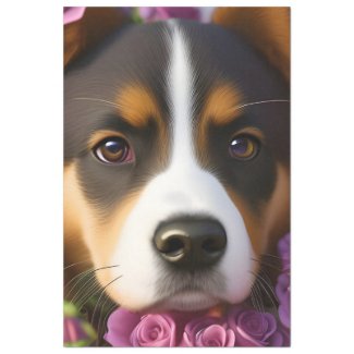 Adorable corgi pup in pink roses