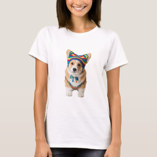Adorable Corgi Puppy in Colorful Striped Knitted T-Shirt
