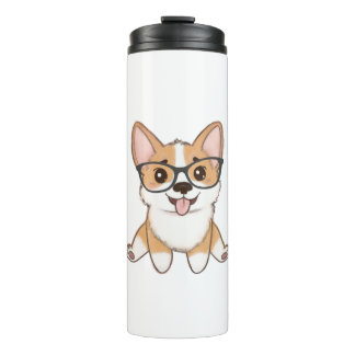 Adorable Corgi Puppy With Glasses Thermal Tumbler